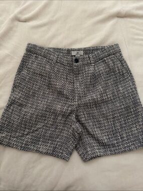 H&M Black and White Textured Flat-Front Shorts